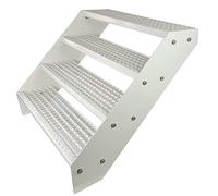 Premium Caillebotis acier Escalier à limon 4 Marches Entièrement galvanisé et Blanc Revêtu par poudre - Dimensions (L x l x H) 82cm x 80cm x 76cm
