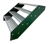 Premium Caillebotis acier Escalier à limon 4 Marches Entièrement galvanisé et Vert Limons revêtus de poudre - Dimensions (L x l x H) 82cm x 80cm x 76cm