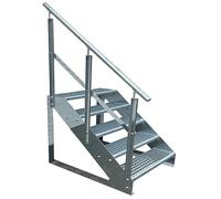 Premium Caillebotis acier Escalier à limon 5 Marches Autoportant Entièrement galvanisé avec garde-corps à gauche - Dimensions (L x l x H) 101cm x 120cm x 95cm