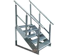 Premium Caillebotis acier Escalier à limon 5 Marches Autoportant Entièrement galvanisé avec garde-corps des deux côtés - Dimensions (L x l x H) 101cm x 80cm x 95cm