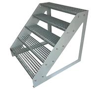 Premium Caillebotis acier Escalier à limon 5 Marches Autoportant Entièrement galvanisé - Dimensions (L x l x H) 101cm x 120cm x 95cm Résistant aux intempéries et protégé contre la corrosion