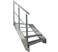 Premium Caillebotis acier Escalier à limon 5 Marches Entièrement galvanisé avec garde-corps à gauche - Dimensions (L x l x H) 101cm x 120cm x 95cm