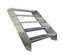 Premium Caillebotis acier Escalier à limon 5 Marches Entièrement galvanisé - Dimensions (L x l x H) 101cm x 80cm x 95cm Résistant aux intempéries et protégé contre la corrosion