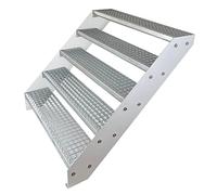 Premium Caillebotis acier Escalier à limon 5 Marches Entièrement galvanisé et Blanc Limons revêtus de poudre - Dimensions (L x l x H) 101cm x 100cm x 95cm