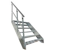 Premium Caillebotis acier Escalier à limon 6 Marches Entièrement galvanisé avec garde-corps à gauche - Dimensions (L x l x H) 120cm x 100cm x 114cm