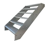 Premium Caillebotis acier Escalier à limon 6 Marches Entièrement galvanisé - Dimensions (L x l x H) 120cm x 60cm x 114cm Résistant aux intempéries et protégé contre la corrosion