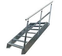 Premium Caillebotis acier Escalier à limon 7 Marches Entièrement galvanisé avec garde-corps à droite - Dimensions (L x l x H) 139cm x 120cm x 133cm