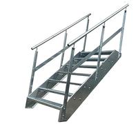 Premium Caillebotis acier Escalier à limon 7 Marches Entièrement galvanisé avec garde-corps des deux côtés - Dimensions (L x l x H) 139cm x 140cm x 133cm