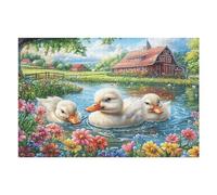 Premium Canards Blancs Ruisseau de Fleurs de Printemps Faune Sauvage Nature Sauvage Puzzle 1000 Pièces pour Adultes Stimulant Amusant Et Captivant Idéal pour Activités Calmes À La Maison （75x50cm）