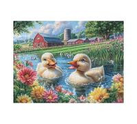 Premium Canards Blancs Ruisseau de Fleurs de Printemps Faune Sauvage Nature Sauvage Puzzle 500 Pièces pour Adultes Stimulant Amusant Et Captivant Idéal pour Passe Temps Quotidien 500 PCS（52×38cm）