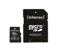Intenso 512 Go Premium Carte Mémoire microSD avec Adaptateur SD, Classe 10 UHS-I, Vitesse de Lecture maximale de 45 Mo/s de ARCANITE 3423493 Noir