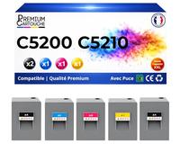 PREMIUM CARTOUCHE Pack 4 Toner 828426 828426 828429 828428 828427 Compatible pour Ricoh 5200 5210 Noir et Couleurs Haute capacité avec Puce 34000 Pages