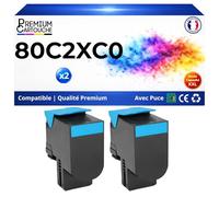 PREMIUM CARTOUCHE Pack de 2 Toners Compatible pour Lexmark 80C2XC0 802XC CX510 Cyan 4000 Pages