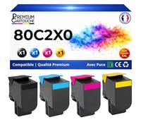 PREMIUM CARTOUCHE Pack de 4 Toners Compatible pour imprimantes Lexmark 80C2XK0 80C2XC0 80C2XM0 80C2XY0 Noir et Couleurs