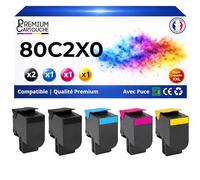 PREMIUM CARTOUCHE Pack de 5 Toners Compatible pour imprimantes Lexmark 80C2XK0 80C2XC0 80C2XM0 80C2XY0 Noir et Couleurs