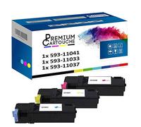 PREMIUM CARTOUCHE - Toner x3-593-11041 + 11033 + 11037 (Cyan + Magenta + Jaune) - Compatible pour Dell 2150cdn 2150cn 2155cdn 215