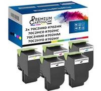 PREMIUM CARTOUCHE x5 Toner (x2) 70C2HK0 #702HK +70C2HC0 #702H (Noir (x2) + Cyan + Magenta + Jaune) - Compatible pour LEXMARK