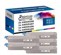PREMIUM CARTOUCHE - x5 Toners - 44059108 (Noir (x2) + Cyan + Magenta + Jaune) - Compatible pour OKI C 810 CDTN OKI C 810 DN OKI C 810 N OKI C 830 CDT