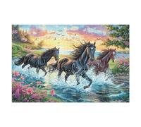 Premium Cascade Cheval Noir en Course Faune Sauvage Nature Sauvage Puzzle 1000 Pièces pour Adultes Captivant Amusant Et Créatif Idéal pour Passer du Temps Libre À La Maison （75x50cm）