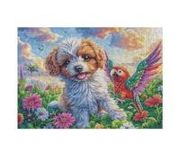Premium Cavalier King Charles Spaniel Champ de Fleurs Animal de Compagnie Mignon Puzzle 300 Pièces pour Adultes Amusant Stimulant Et Engageant Idéal pour Passe Temps Et Hobbies 300 PCS（40x28cm）