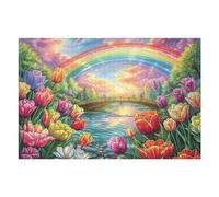 Premium Champ de Tulipes Arc-en-Ciel Rural Campagne Nature Sauvage Belle Puzzle 1000 Pièces pour Adultes Stimulant Amusant Et Captivant Idéal pour Passe Temps Quotidien （75x50cm）