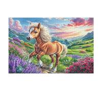 Premium Cheval Champ de Fleurs Forêt Nature Extérieur Nature Sauvage Puzzle 1000 Pièces pour Adultes Stimulant Amusant Et Captivant Idéal pour Activités Calmes À La Maison （75x50cm）