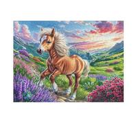 Premium Cheval Champ de Fleurs Forêt Nature Extérieur Nature Sauvage Puzzle 500 Pièces pour Adultes Stimulant Amusant Et Captivant Idéal pour Activités Calmes À La Maison 500 PCS（52×38cm）