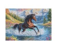 Premium Cheval en Course Ruisseau Faune Sauvage Nature Sauvage Rural Puzzle 300 Pièces pour Adultes Stimulant Amusant Et Captivant Idéal pour Passe Temps Quotidien 300 PCS（40x28cm）