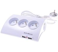 Premium Cord Bande d'alimentation de 1,5 m avec 2xUSB, 5 Prises, Rallonge d'Extension 230V, 5 Prises Tournées de 45 ° avec Protection de l'Enfance, LED, USB Max. 2,1A, Couleur Blanche