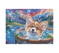 Premium Corgi Seau Eau Champ de Fleurs Animal de Compagnie Mignon Faune Sauvage Puzzle 500 Pièces pour Adultes Stimulant Amusant Et Captivant Idéal pour Moments Libres Et Hobby 500 PCS（52×38cm）