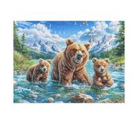 Premium Famille d'ours Rivière Forêt Faune Sauvage Nature Sauvage Belle Puzzle 500 Pièces pour Adultes Stimulant Amusant Et Captivant Idéal pour Moments Libres Et Hobby 500 PCS（52×38cm）