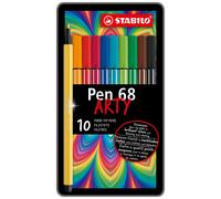 Premium Fibre-Tip Pen - STABILO Pen 68 - ARTY - Tin of 10 - Assorted Colours