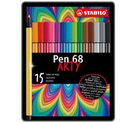 Premium Fibre-Tip Pen - STABILO Pen 68 - ARTY - Tin of 15 - Assorted Colours