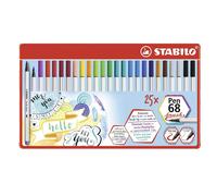 Premium Fibre-Tip Pen - STABILO Pen 68 brush - Tin of 25 - 19 assorted colours M