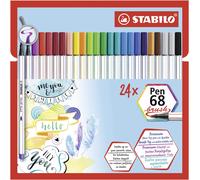 Premium Fibre-Tip Pen with Brush Tip - STABILO Pen 68 brush - Pack of 24 - Assor