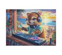 Premium Hamster DJ Casque Audio Champ de Fleurs Vie décontractée Puzzle 500 Pièces pour Adultes Stimulant Amusant Et Captivant Idéal pour Moments Libres Et Hobby 500 PCS（52×38cm）