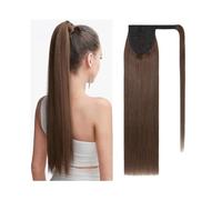 Premium Human Hair Ponytail Extension for Women, 16-26 pouces Extension de queue de cheval cheveux humains #2 brun foncé longue ligne droite enroulable autour de la queue de cheval Remy pince à cheveu