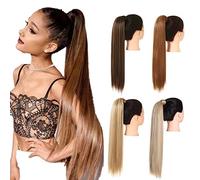Premium Human Hair Ponytail Extension for Women, Blonde Wrap Around Pigtail Longue Lisse Overhead Pony Tail Synthétique Droite Queue de Cheval Extension de Cheveux Clip en Fausse Perruque Postiche,Pe