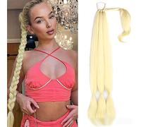 Premium Human Hair Ponytail Extension for Women, Cravate fausses extensions de cheveux longue queue de cheval tressée synthétique extension de cheveux for les femmes, postiche queue de cheval avec des