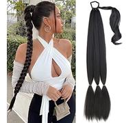 Premium Human Hair Ponytail Extension for Women, Cravate fausses extensions de cheveux longue queue de cheval tressée synthétique extension de cheveux for les femmes, postiche queue de cheval avec des