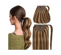 Premium Human Hair Ponytail Extension for Women, Extension de queue de cheval de cheveux humains # 4/27 Clip couleur piano en extension de cheveux de queue de cheval longue ligne droite enroulée autou
