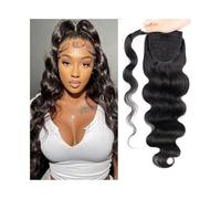 Premium Human Hair Ponytail Extension for Women, Extension de queue de cheval de cheveux humains vague de corps pâte magique queue de cheval cheveux vierges brésiliens ondulés enveloppant autour de la
