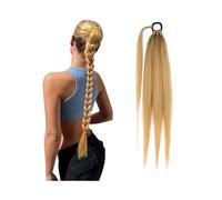 Premium Human Hair Ponytail Extension for Women, Extension de queue de cheval longue tressée for femme, postiche synthétique douce avec attache de cheveux, 26 pouces, Yaki droit enveloppant autour de