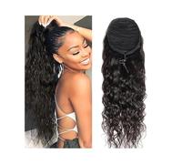 Premium Human Hair Ponytail Extension for Women, Extensions de cheveux humains queue de cheval avec cordon de serrage ondulé noir naturel 10-26 pouces - Extensions de cheveux à clips for femme,Perfec