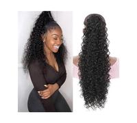 Premium Human Hair Ponytail Extension for Women, Extensions de queue de cheval ondulées à clips en cheveux humains Remy - 25,4 à 61 cm - Longue vague bouclée - Queue de cheval enroulée autour d'une lo