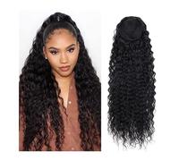 Premium Human Hair Ponytail Extension for Women, Queue de cheval bouclée de 24 pouces, Extensions de cheveux naturels avec cordon de serrage, Deep Wave, for femmes noires,Perfect for Half-Up,Half-Dow