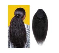 Premium Human Hair Ponytail Extension for Women, Queue de cheval crépue droite avec cordon de serrage for femmes noires Extensions de cheveux humains brésiliens naturels 10"-24" Remy Hair Clip in Pony