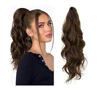 Premium Human Hair Ponytail Extension for Women, Queue de cheval ondulée synthétique de 50,8 cm for une utilisation quotidienne dans les fêtes.,Perfect for Half-Up,Half-Down Styles & Daily Wear(Choco