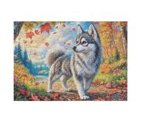 Premium Husky Champ de Fleurs Mignon Animal de Compagnie Faune Nature Sauvage Belle Puzzle 300 Pièces pour Adultes Captivant Amusant Et Créatif Idéal pour Passer du Temps Libre À La Maison 300 PCS（
