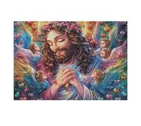 Premium Jesus Betend Blumenkrone Religiös Glaube Geistlich Puzzle 300 Pièces pour Adultes Stimulant Amusant Et Captivant Idéal pour Activités Calmes À La Maison 300 PCS（40x28cm）
